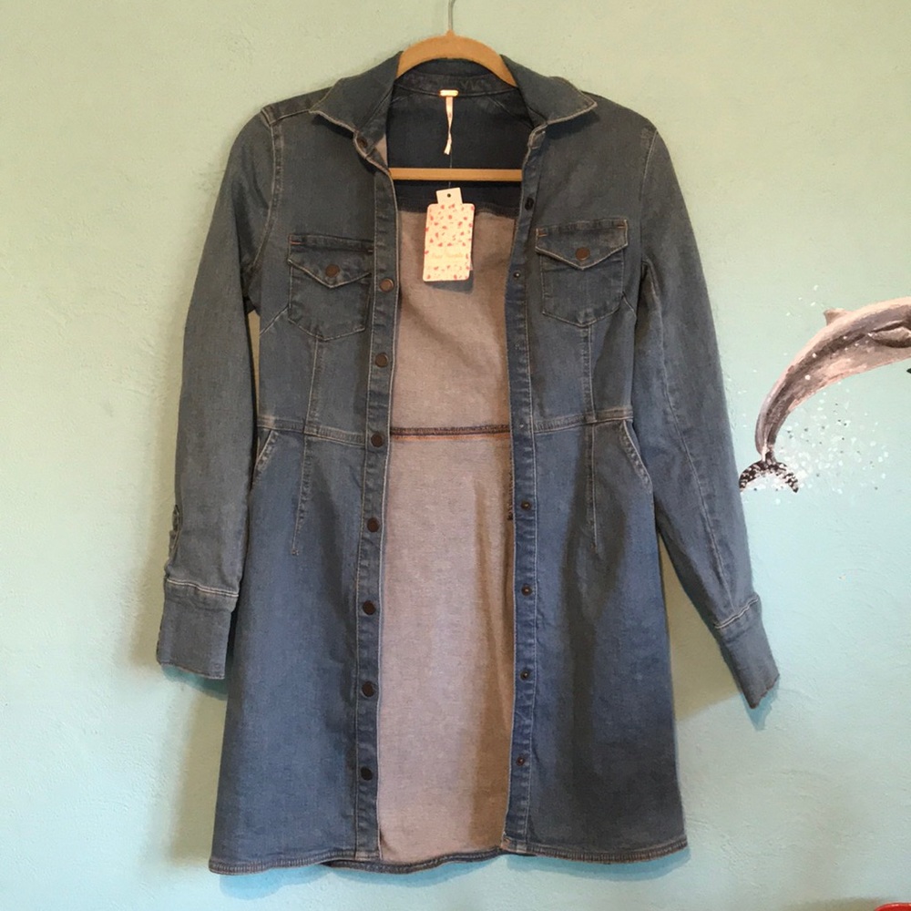 Free People Denim Button Up Dress Size XS